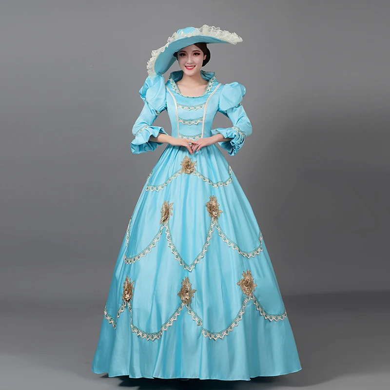 Aangepaste baljurk middeleeuwse Marie Court avondjurken bloemen historische prom feestjurken Renaissance maskerade