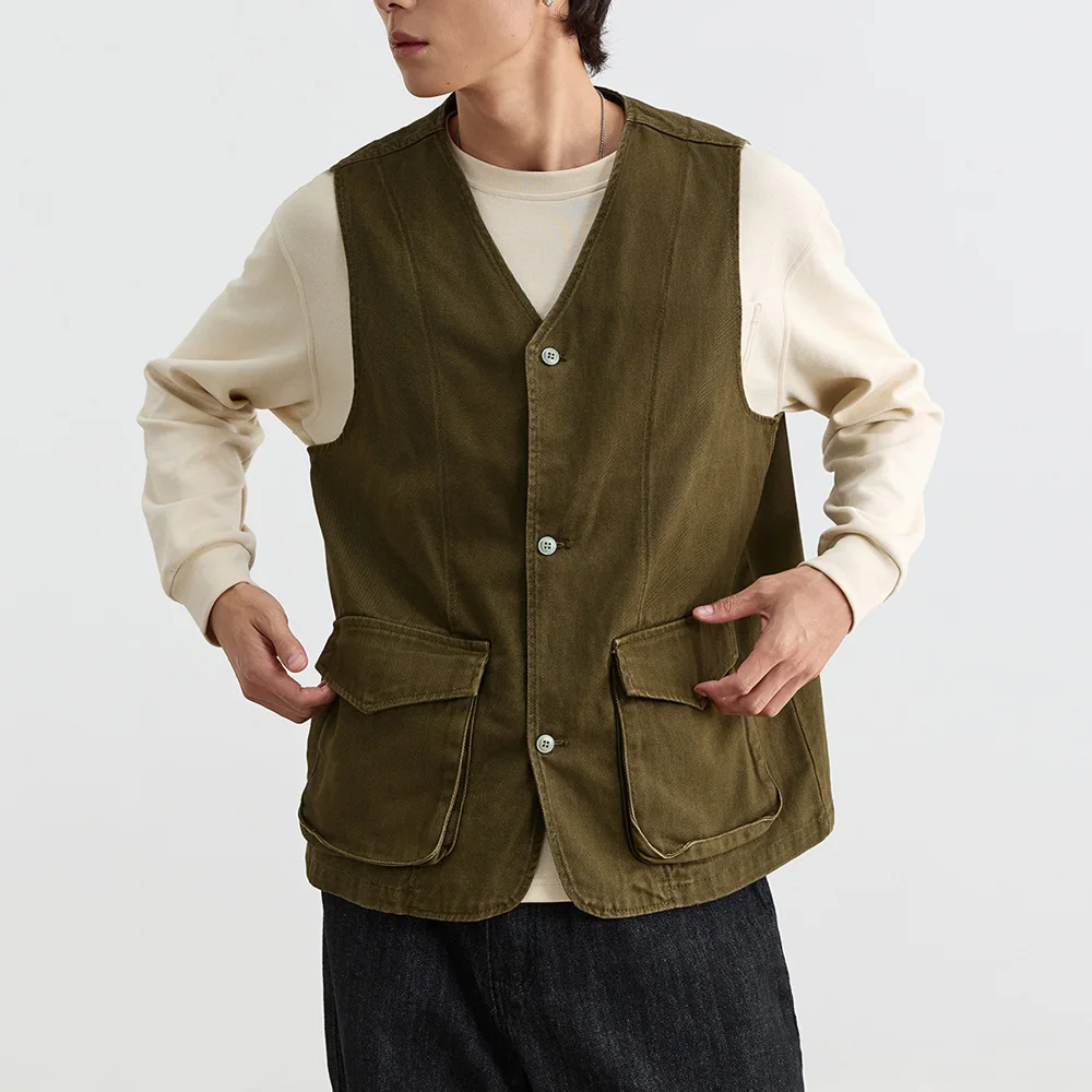 

Spring Autumn Fashion Pure Cotton Cargo Vest Men Streetwear Loose Casual Multi-pocket Techwear Vest Outdoor Waistcoat Coat
