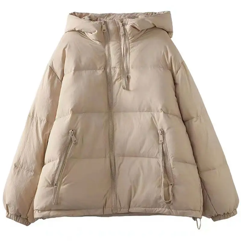 Chaqueta de plumón para mujer, parka holgada con cremallera doble, Abrigo con capucha, novedad de 2023