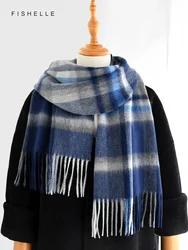 Blue gray plaid 100% Cashmere scarf winter men scarves women's wraps soft warm shawl thin lady luxury gifts high-quality