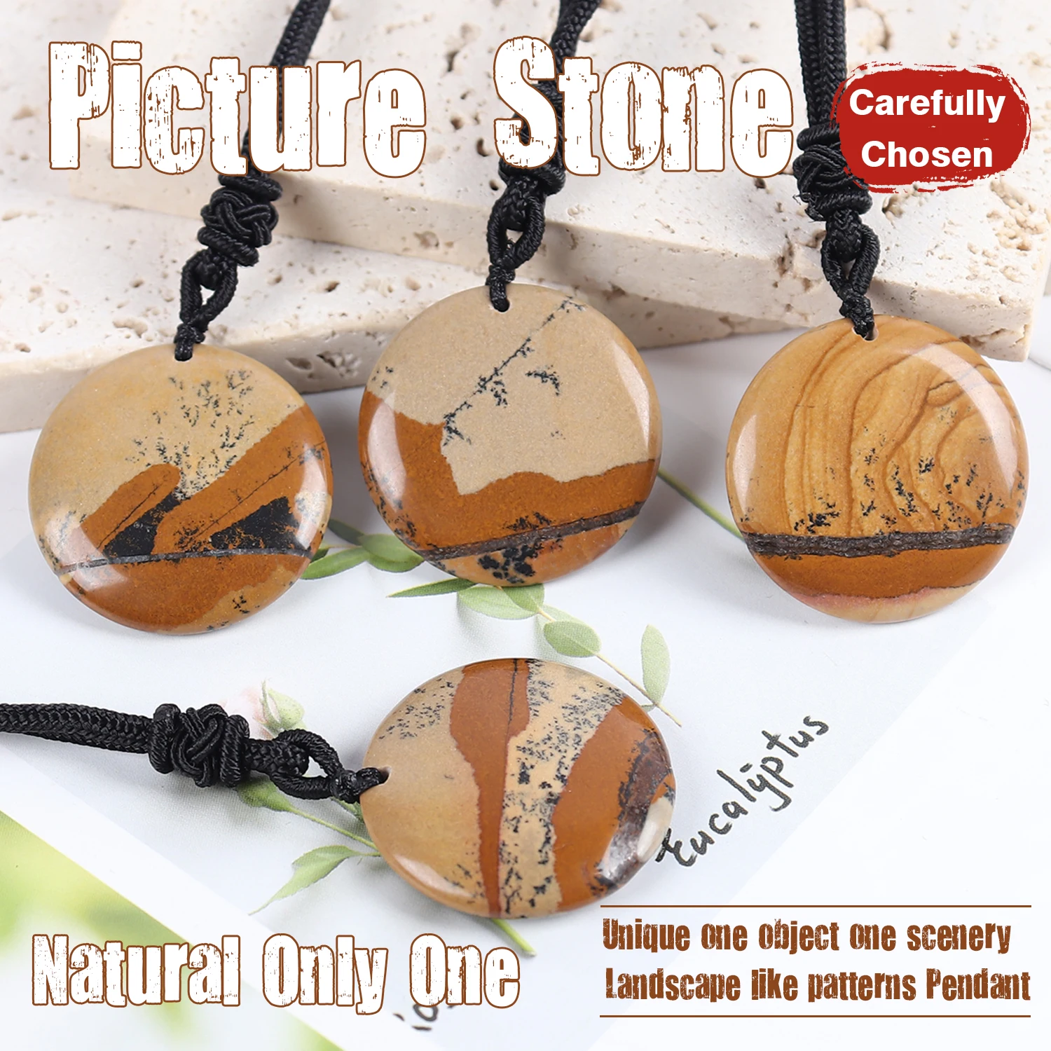 Unique Natural Picture Stone Pendant Necklace One of a Kind Landscape Painted Jewelry Family And Friends Birthday Holiday Gift