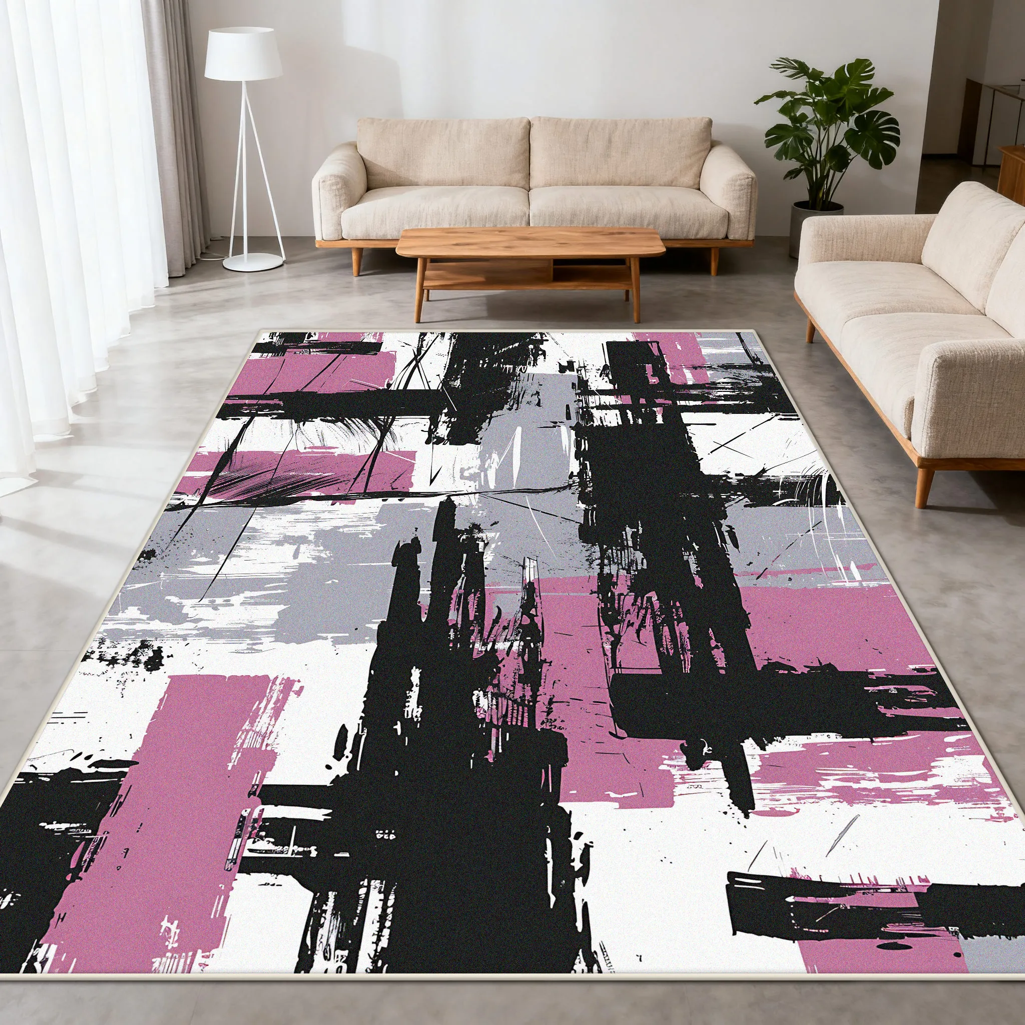 

Современный абстракционный пушистый ковер для гостиной, простой легко чистящийся мягкий большой напольный коврик, украшение для спальни, прикроватный нескользящий ковер