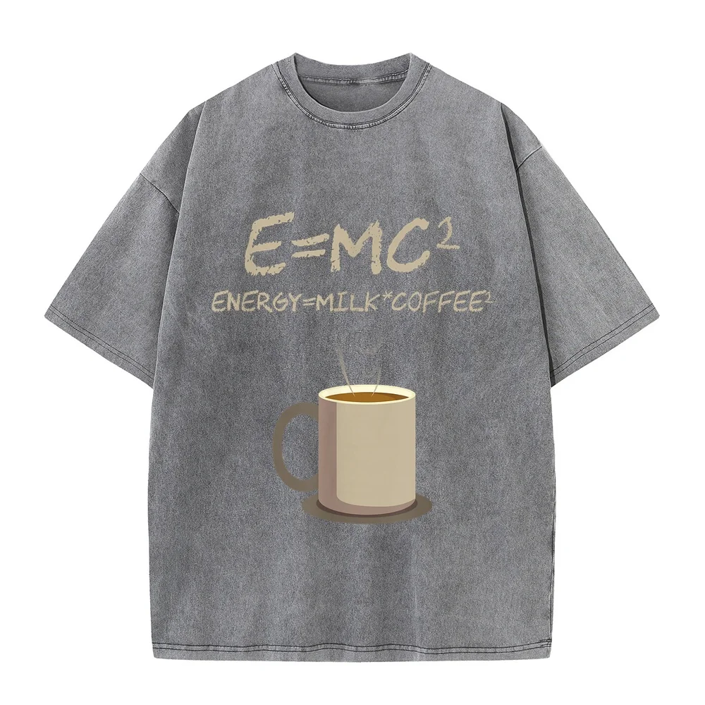 E=MC2 Funny Science Coffee Energy Milk Gift T-Shirt Small T Shirt Homme Men's Shirts Men Clothing 100 Cotton Summer Top Humor