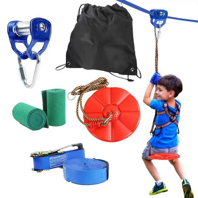 ZipLine Kits Wear-resistant Slider Zipline Pulley Kit Backyard Adventurous Obstacle Course Accessories For Kids Children Adults