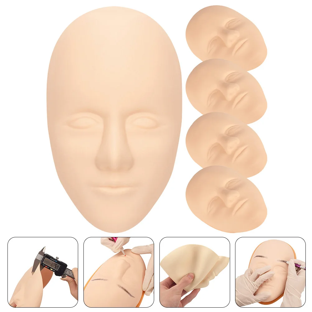 

5Pcs Artificial Skin Face for Tattoo Practice Realistic Fake Face Skin Sheet Training Salon Practice Tools