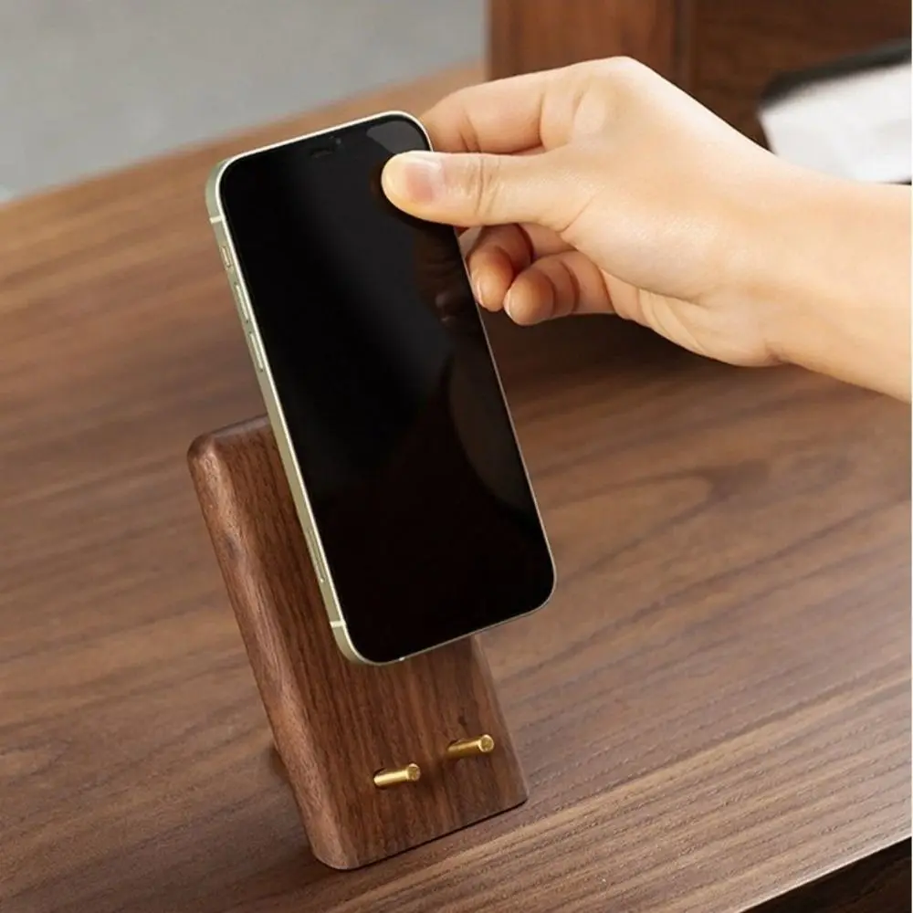 Wooden Lazy Phone Stand Black Walnut Convenient Charging Smartphone Support Bracket Multifunction Universal Small Tablet Holder