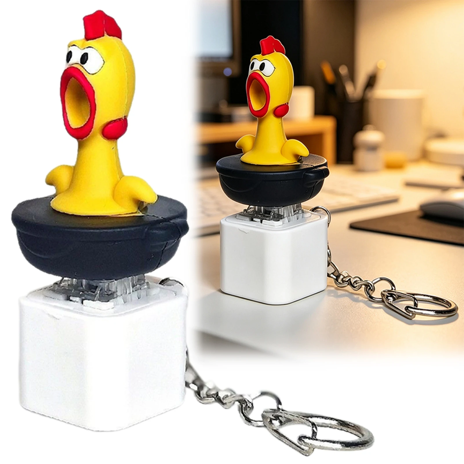 Screaming Chicken Button Keychain Funny Chicken Sensory Toy Stress Relief With Led Portable Bag Charm Backpack Decoration