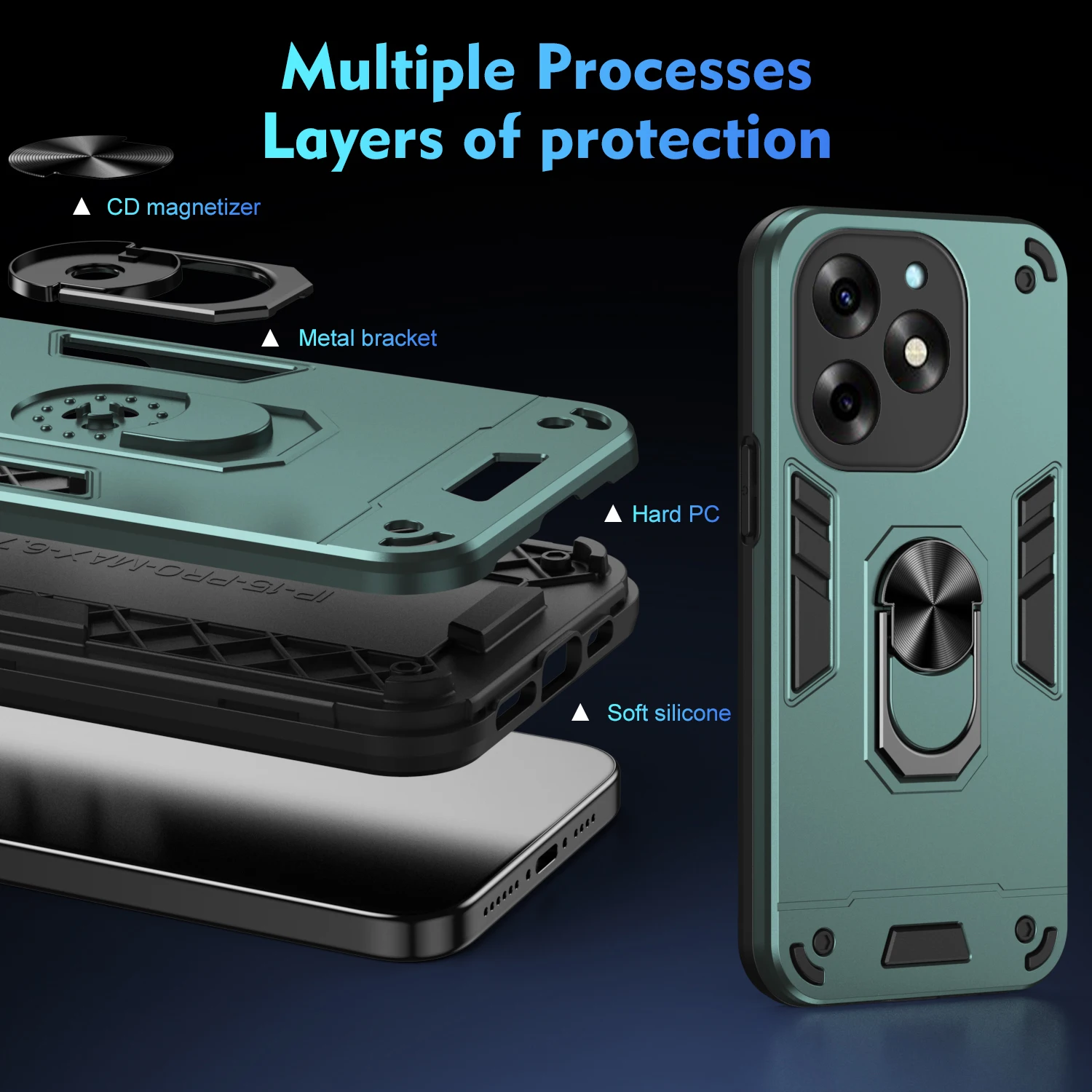 For ITEL S23 + Plus , S24 , RS4 , A80 Case Shockproof Armor Magnetic Kickstand Ring Holder Phone Cover