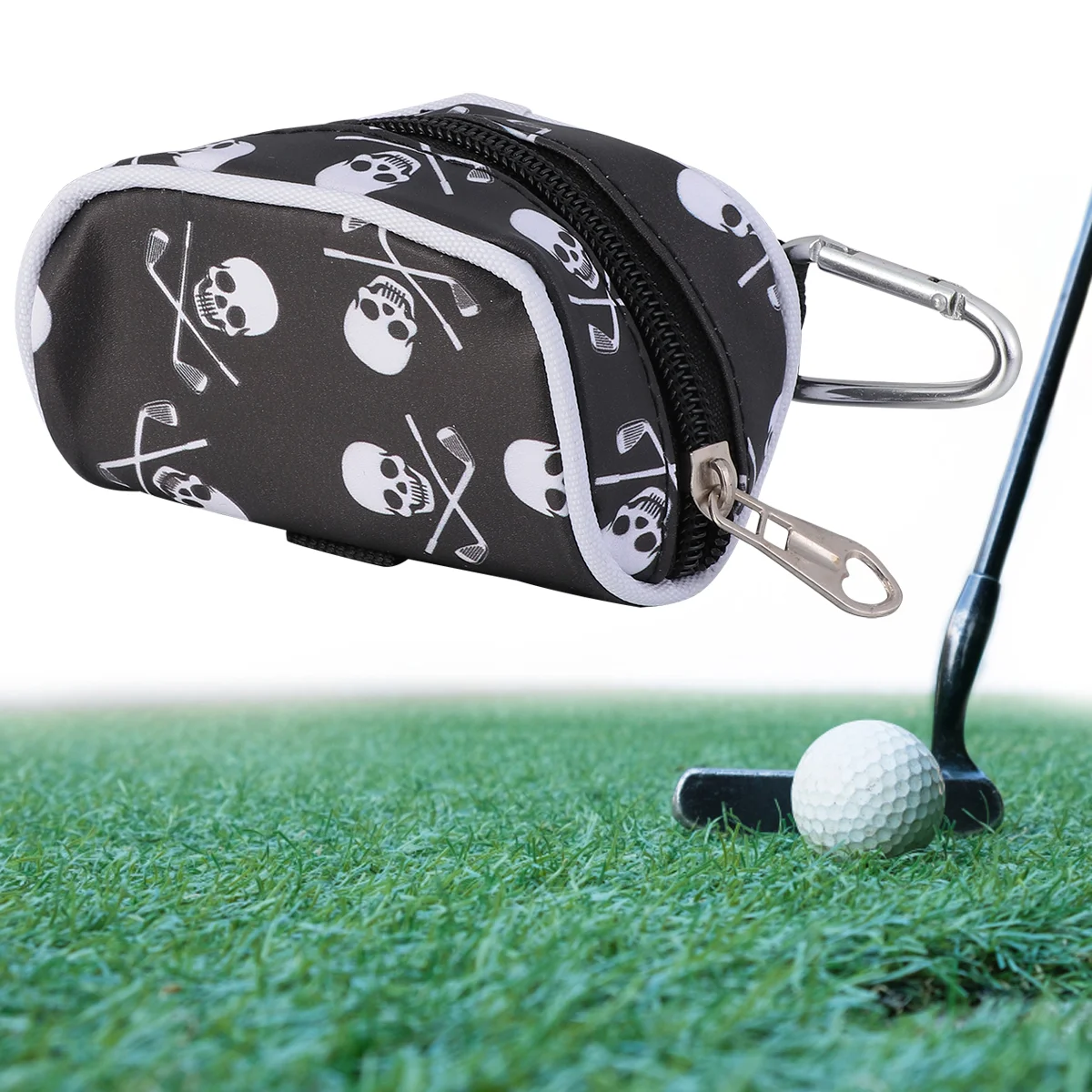 Head Printed Ball Storage Bag Tote BagGolf Ball Holder Pouch Bag Tees Pouch Bag (Black)