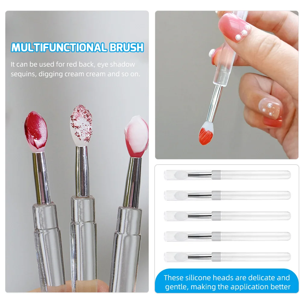

5Pcs Silicone Lip Brush Set Comfortable Handle Professional Eyeshadow Applicator Makeup Tool Lipstick Brush for Women