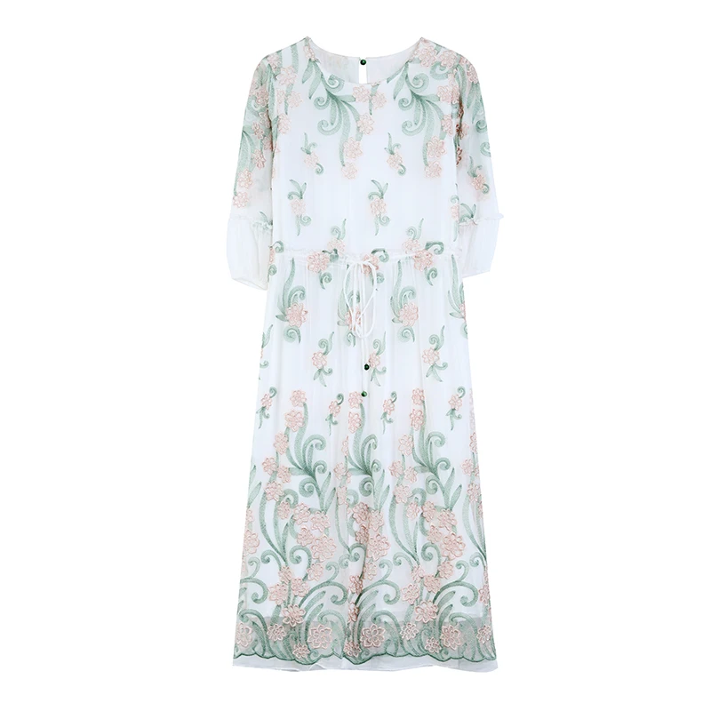 فستان ميدي فاخر من الحرير مناسبة رسمية للربيع فستان نسائي عتيق مطرز للشاطئ بوهو 2025 صيفي أنيق غير رسمي للحفلات