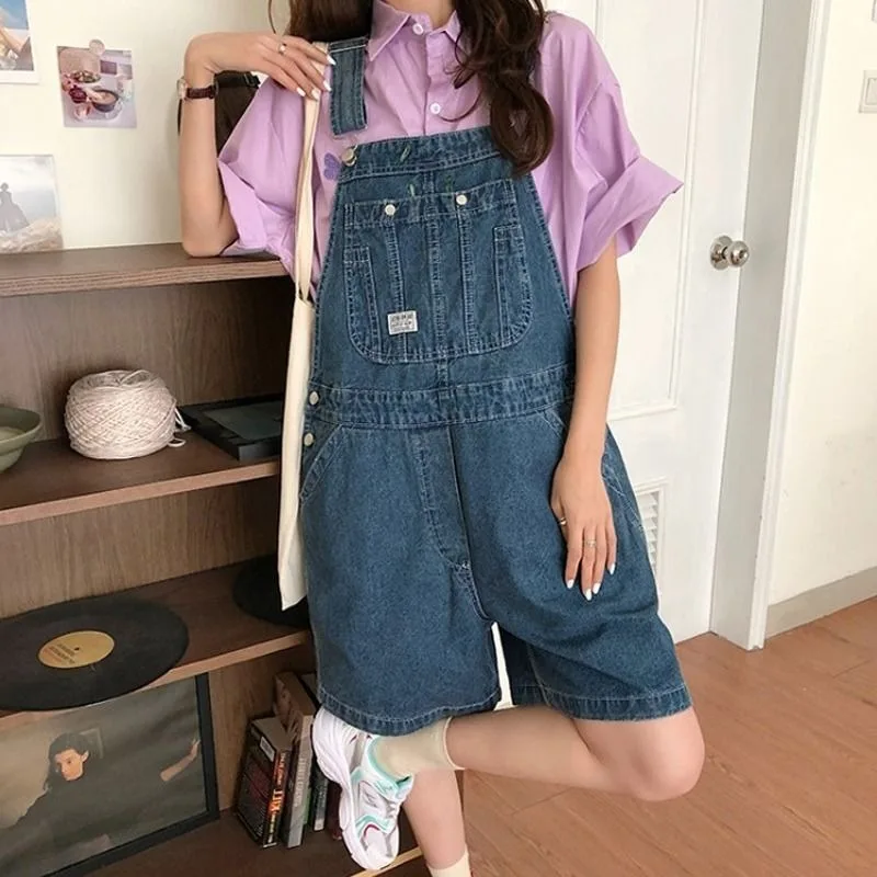 Women Sleeveless Jumpsuits 2024 Summer Vintage Harajuku Korean Style Jeans Shorts Loose Wide Leg Rompers Overall Denim Playsuit