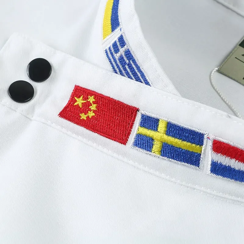 Unisex Chef-Jas Met Korte Mouwen Zwarte Kokkas Heren Chinese Restaurantkelner Uniform Witte Bakkerijkleding