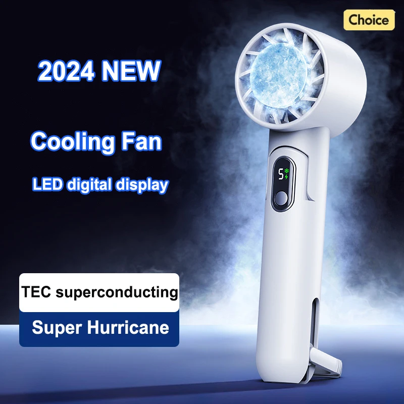 

2024 Upgraded Handheld Fan 4000Ah USB Rechargeable Semiconductor Refrigeration Fan LED Digital Display Office Outdoor Air Cooler