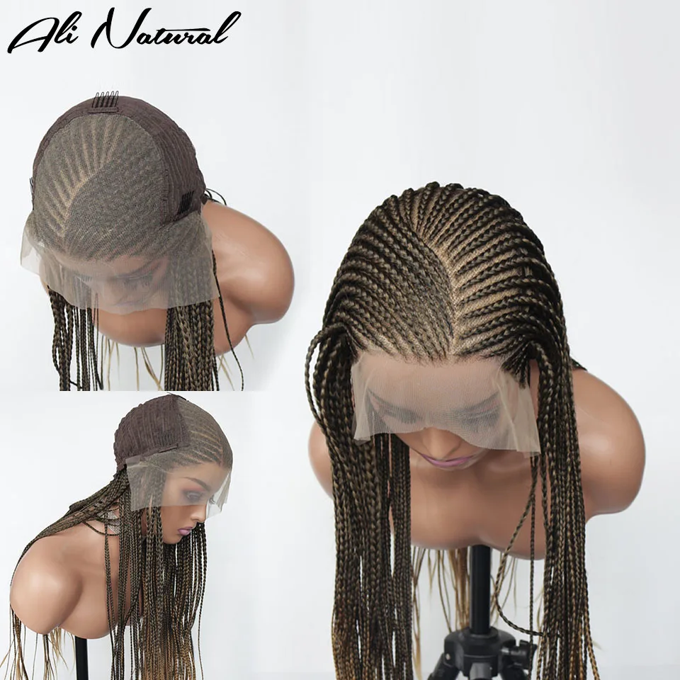 Ombre Color 13x6 Lace Front Braids Wigs Cornrow Braided 27 Blonde Synthetic Braiding Lace Frontal Wig