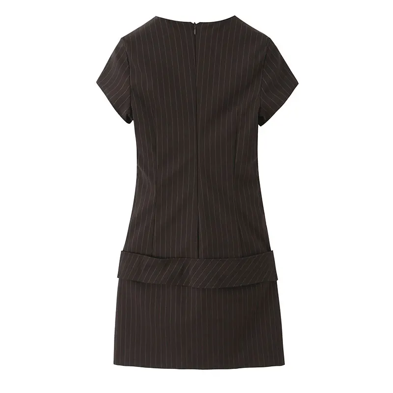 2025 تأثير التخسيس ربيع جديد وصول فستان نسائي مع حافر الحصان مشبك الخصر Cinching طول الركبة رقبة مستديرة كم قصير #5