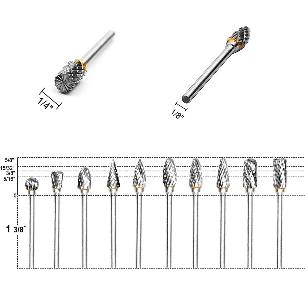 1/8-Zoll-Schaft, 1/4-Zoll-Kopflänge, Wolframstahl-Fräser-Set für Holzbearbeitung, Bohren, Metallgravur, Polieren – Detail 11