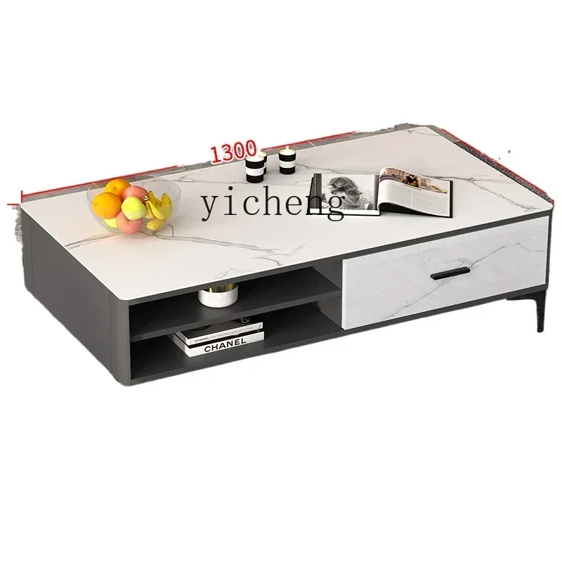 

b12Stone Plate Coffee Table Mild Luxury Marble Small Apartment Home Tea Table Multi-Functional Tea Table Combination