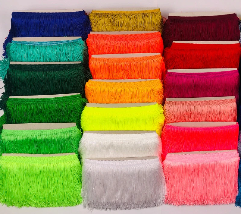 wholesale 10 yards 15cm Long Fringe Lace Tassel Polyester Lace Trim Ribbon Sew Latin Dress Stage Garment Curtain DIY Accessories