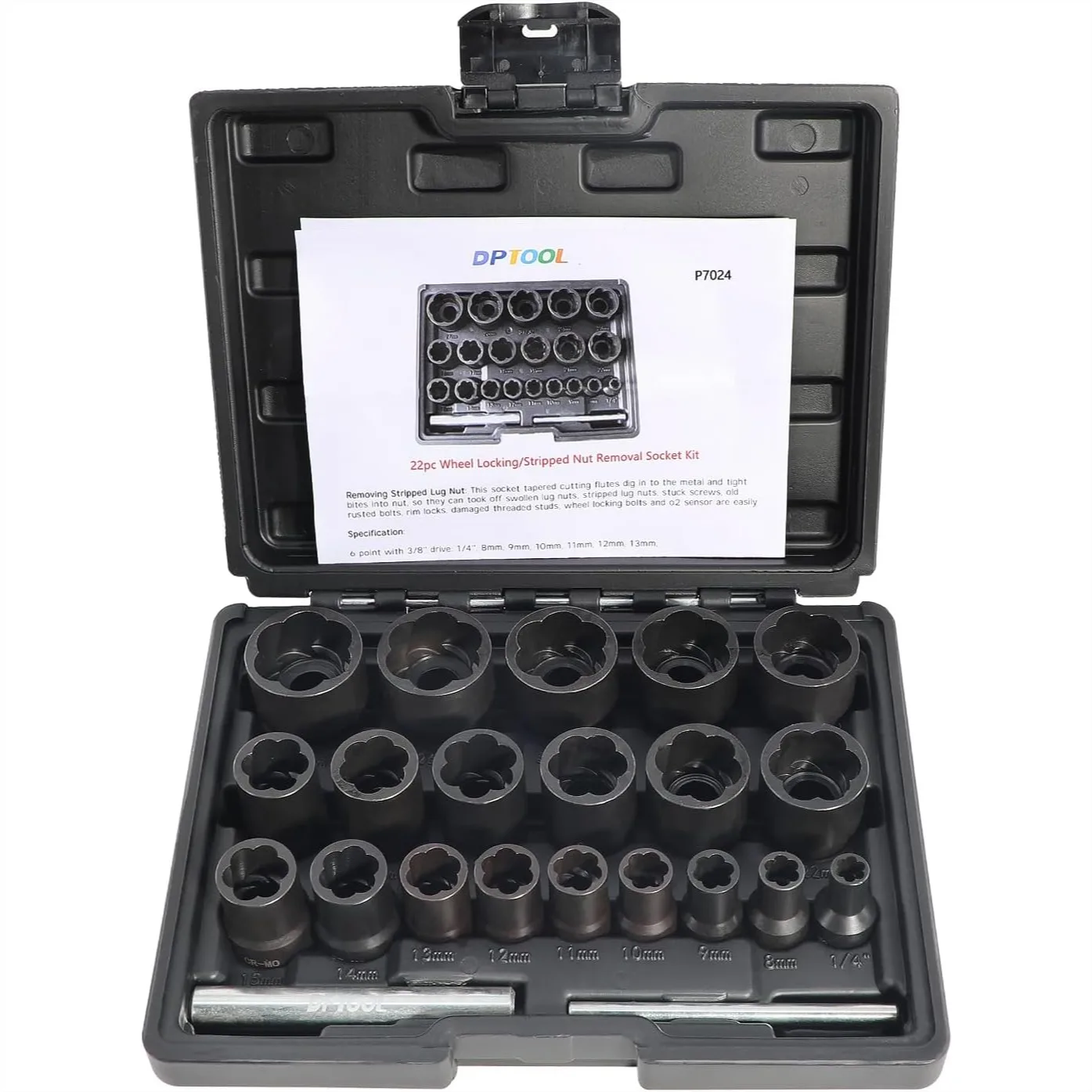 

22 Piece Bolt Nut Extractor Set, 1/2" & 3/8" Drive Impact Lug Nut Remover Socket Tool, Wheel Lock Removal Kit for Damaged