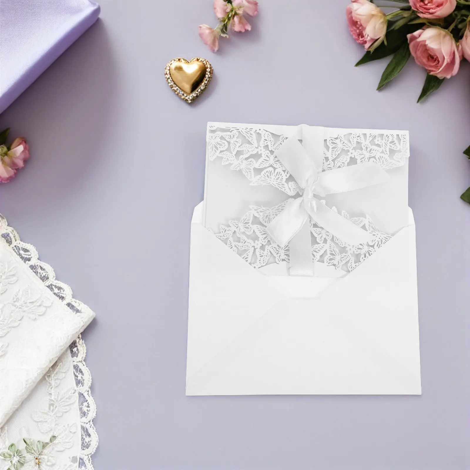 10Sets Romantic Butterfly Wedding Invitations European Style Laser Cut Floral Cards for Bridal Shower Wedding and Event