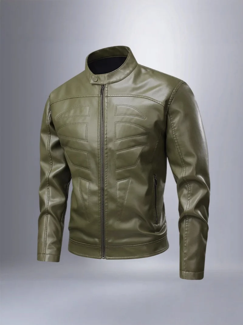 PU leather jacket 2025 Autumn and winter men's stand-up collar leather jacket jacket Motorcycle jacket men's coat