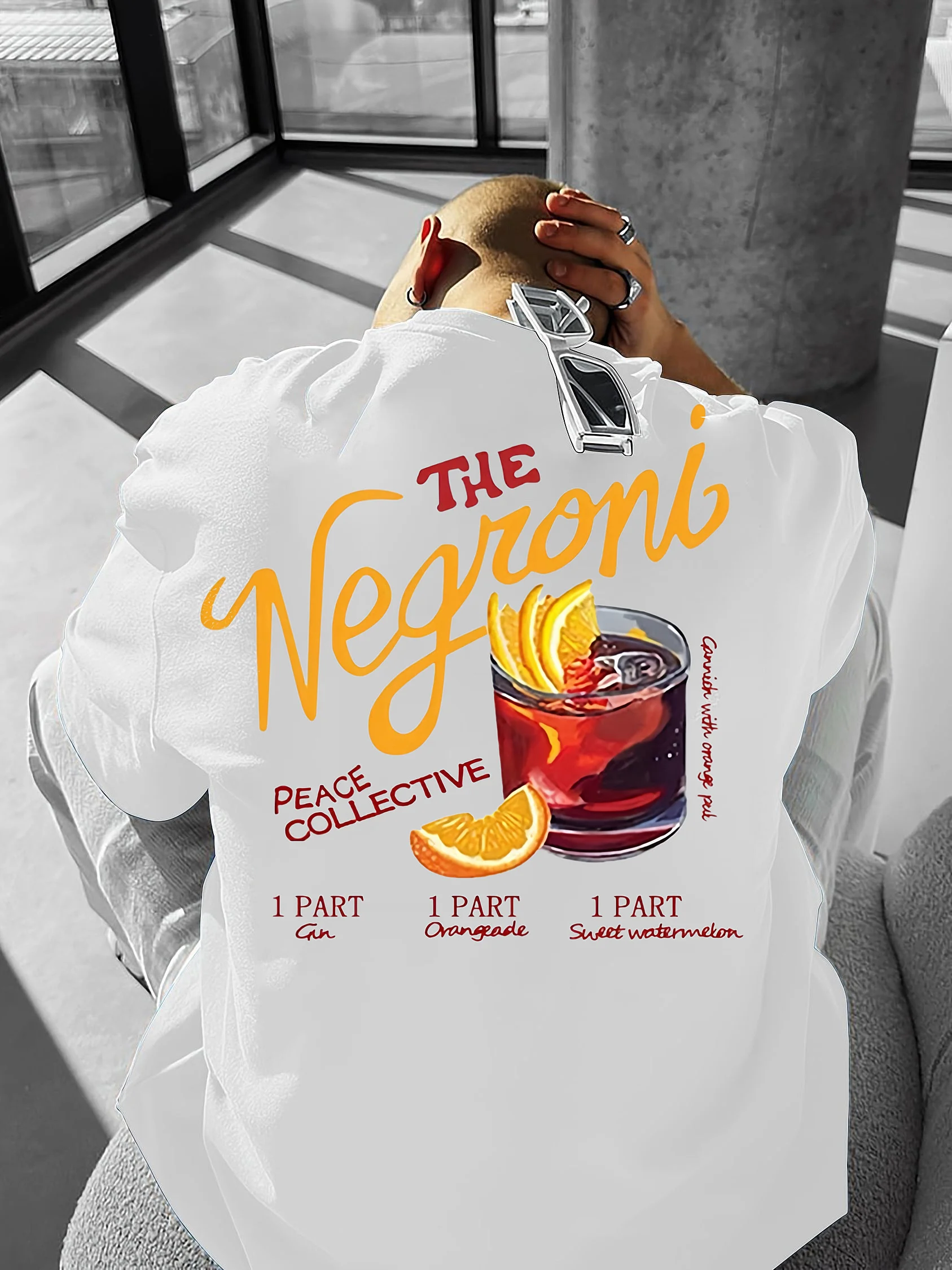 Lässiges Herren-T-Shirt mit Rundhalsausschnitt und Negroni-Aufdruck, kurzärmlig, leichtes Polyester, perfekt für Frühling und Sommer