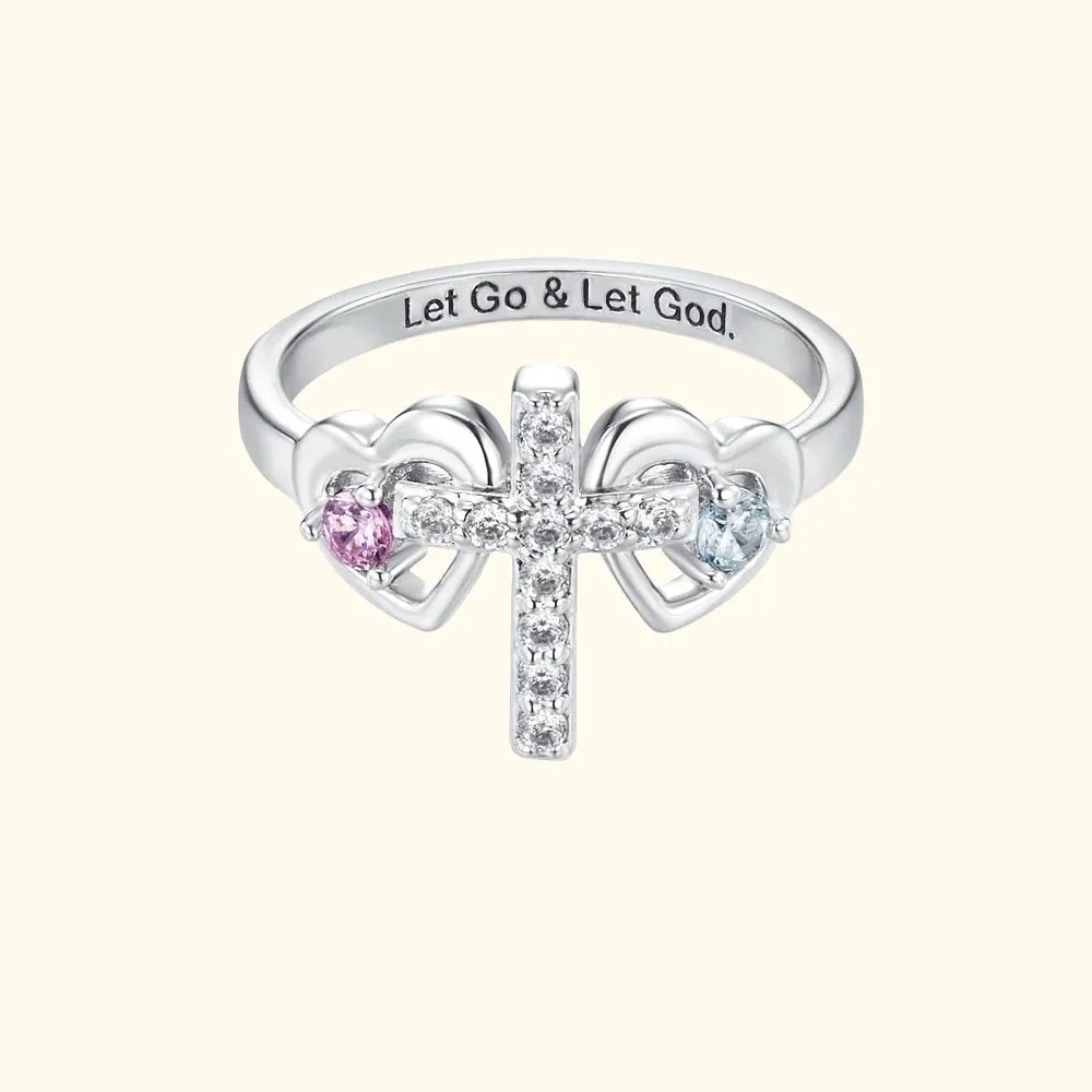 

Персонализированное кольцо с инкрустацией камнем крестом и сердцем — медное кольцо с гравировкой на заказ — кольцо для пары