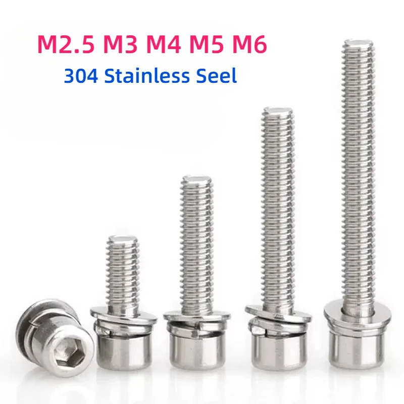 M2.5 M3 M4 M5 M6 304 Stainless Steel Allen Hex Socket Cup Head Screw Hexagon Socket Cap Head Bolt Combination Set
