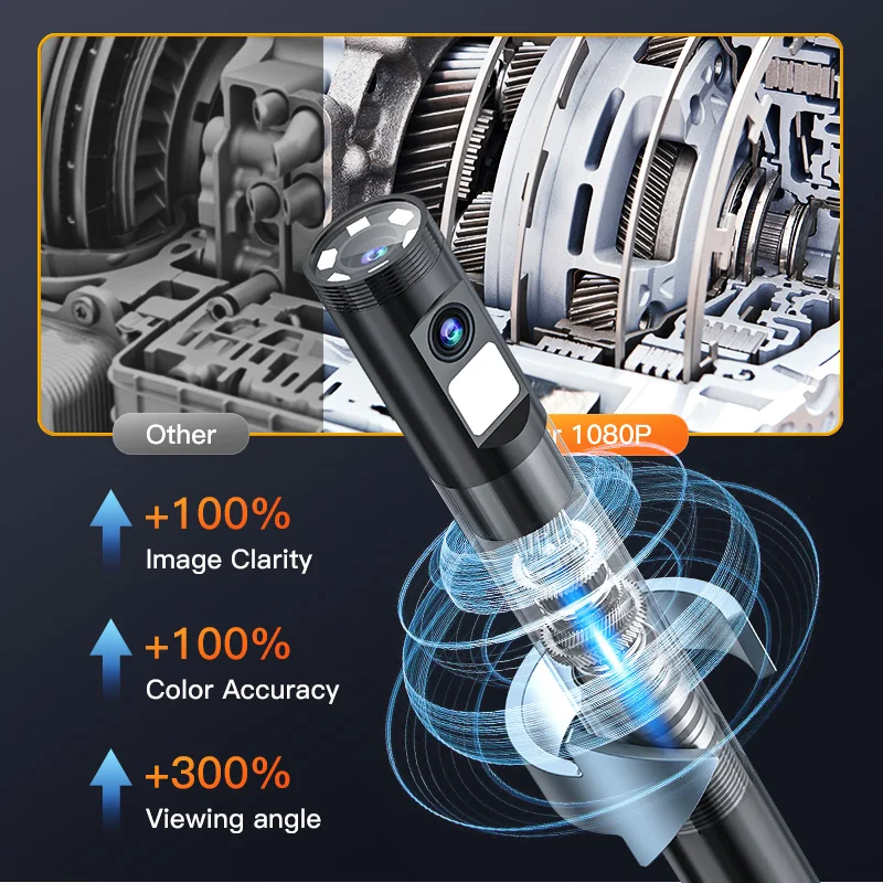 Industrial Endoscope 360° Auto Rotation Camera 360 Degree Steering Dual Lens 5\'\' Screen Inspection Borescope Rigid Cable