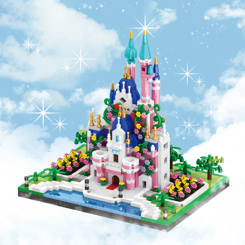 Princess Castle Building Blocks Model Set Pink Blue Church City Classic Cartoon Bricks Construction Toys Adult Home Decorations