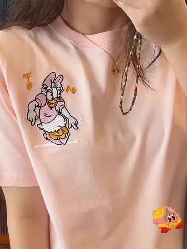 plus Size 300 Pou Loose Women's T-irt Summer Cotton ort Sve Cartoon Du Print Faionable Versatile Anti-Aging Top