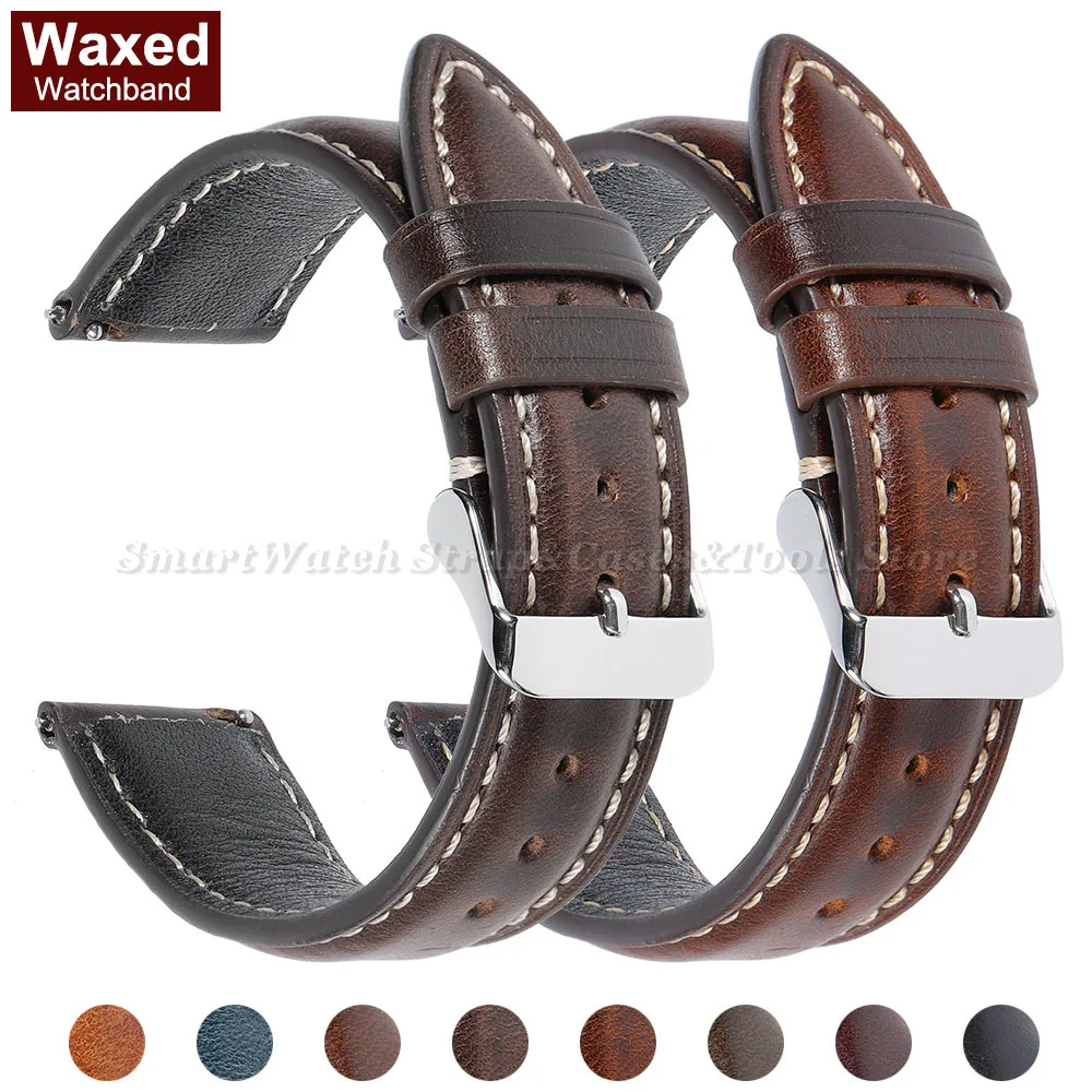 

Vintage Waxed Genuine Leather Watch Band, Quick Release 18mm/19mm/20mm/21mm/22mm Watch Straps, for Seiko Watches with Pin Buckle