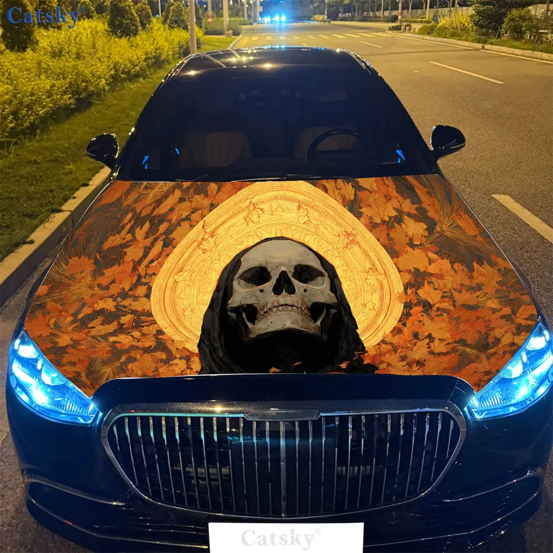 

Винтажный череп опавшие листья ПВХ автомобильные виниловые обертывания, самоклеящаяся водонепроницаемая наклейка на капот автомобиля, защитная наклейка для украшения автомобиля