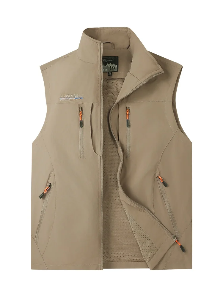 Outdoor Casual Workwear Vest Men's Large Size Loose Stand Collar Quick Dry Photography Fishing Jacket Fashionable Urban Style