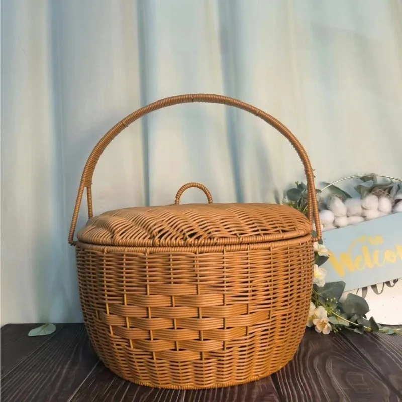 Imitation Vine Weaving Basket Handheld Basket Outdoor Picnic Basket Storage Shopping