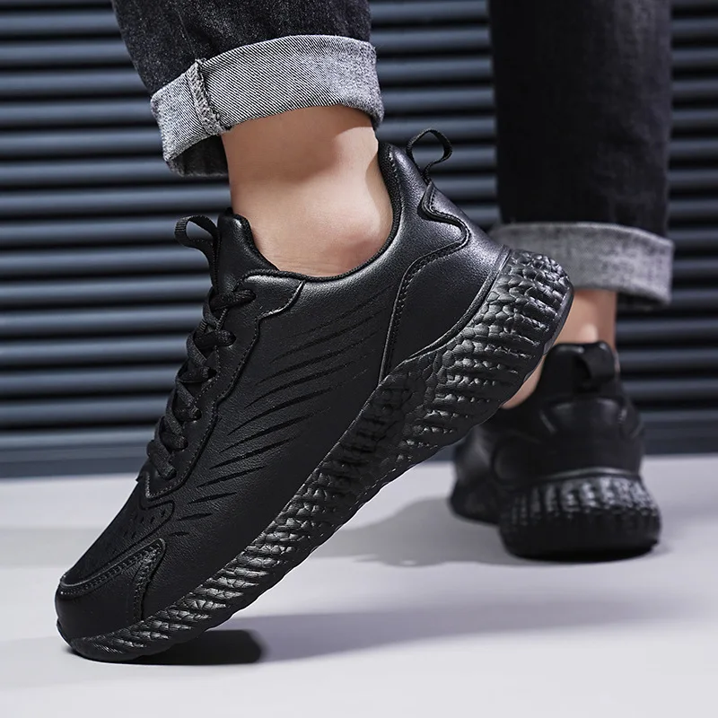 รองเท้าวิ่งลำลองสำหรับผู้ชาย, รองเท้ากีฬาน้ำหนักเบาหนังข้อต่ำ2023ฤดูใบไม้ร่วงฤดูหนาว