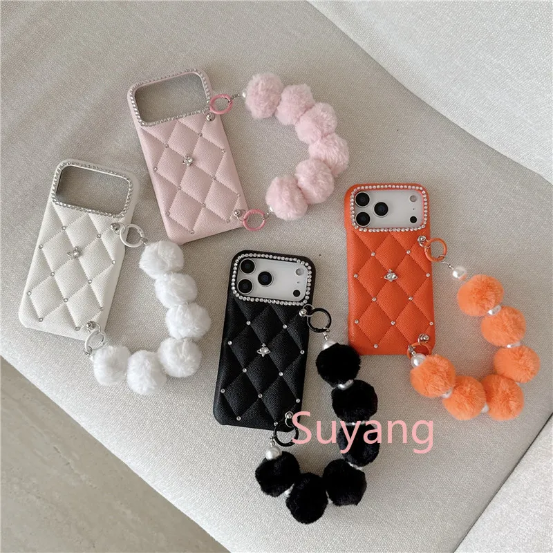 

Чехлы для телефонов, подходящие для iPhone Air 17, 16, 15, 14, 13 Pro Max, роскошные, с бриллиантами, кожаные, полупрозрачные, защитные, с браслетом-антишершень