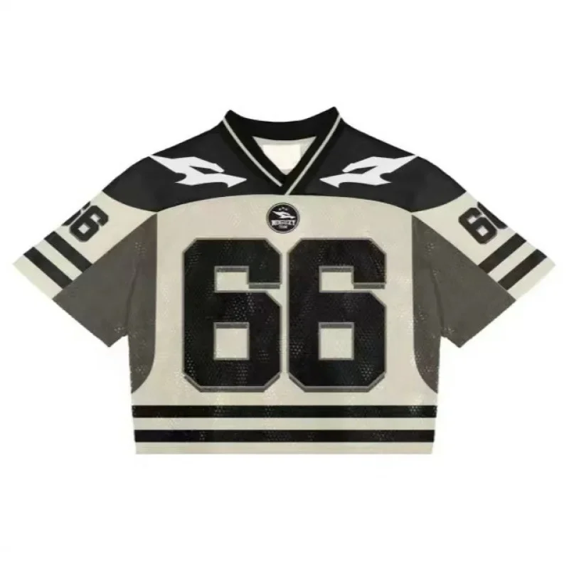 European and American trendy men T-shirts mesh short-sleeved quick-drying football jerseys retro streetwear V-neck loose tops image 5