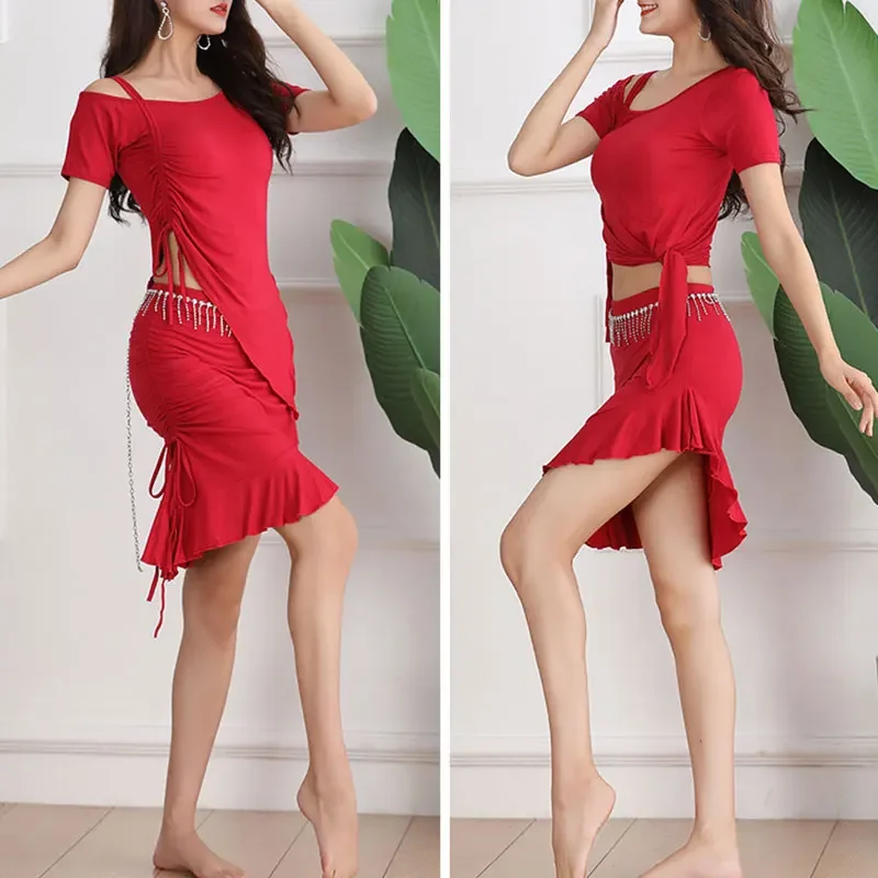 Femmes Oriental danse du ventre haut court jupe pratique Performance adulte élégant ventre danse Costume dame leçon porter tenue ensemble