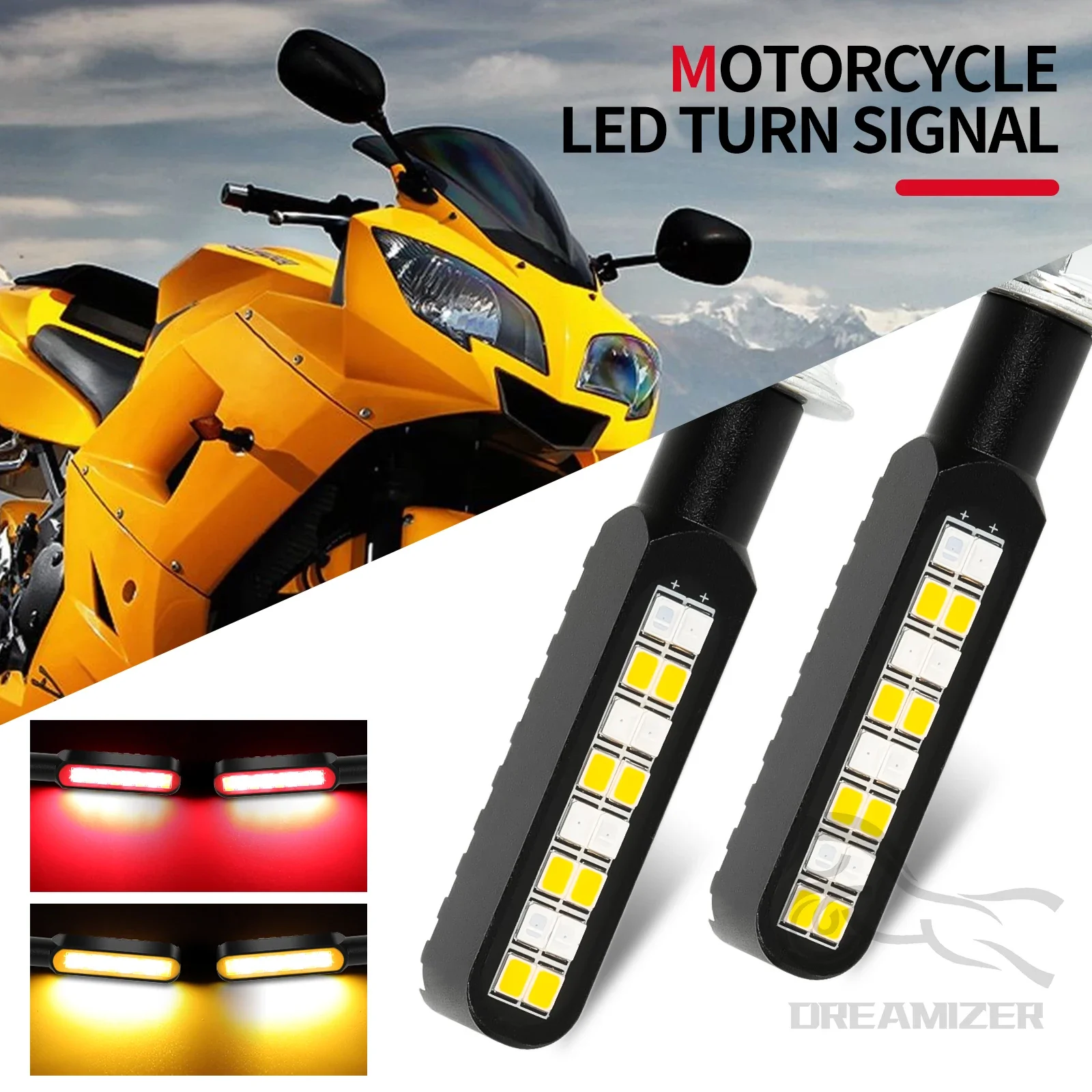 

2PCS Motorcycle Indicators Flowing Turn Signal Lights Motorbike Turning Indicators 12V for Motorcycle Motorbike LED AmberLE