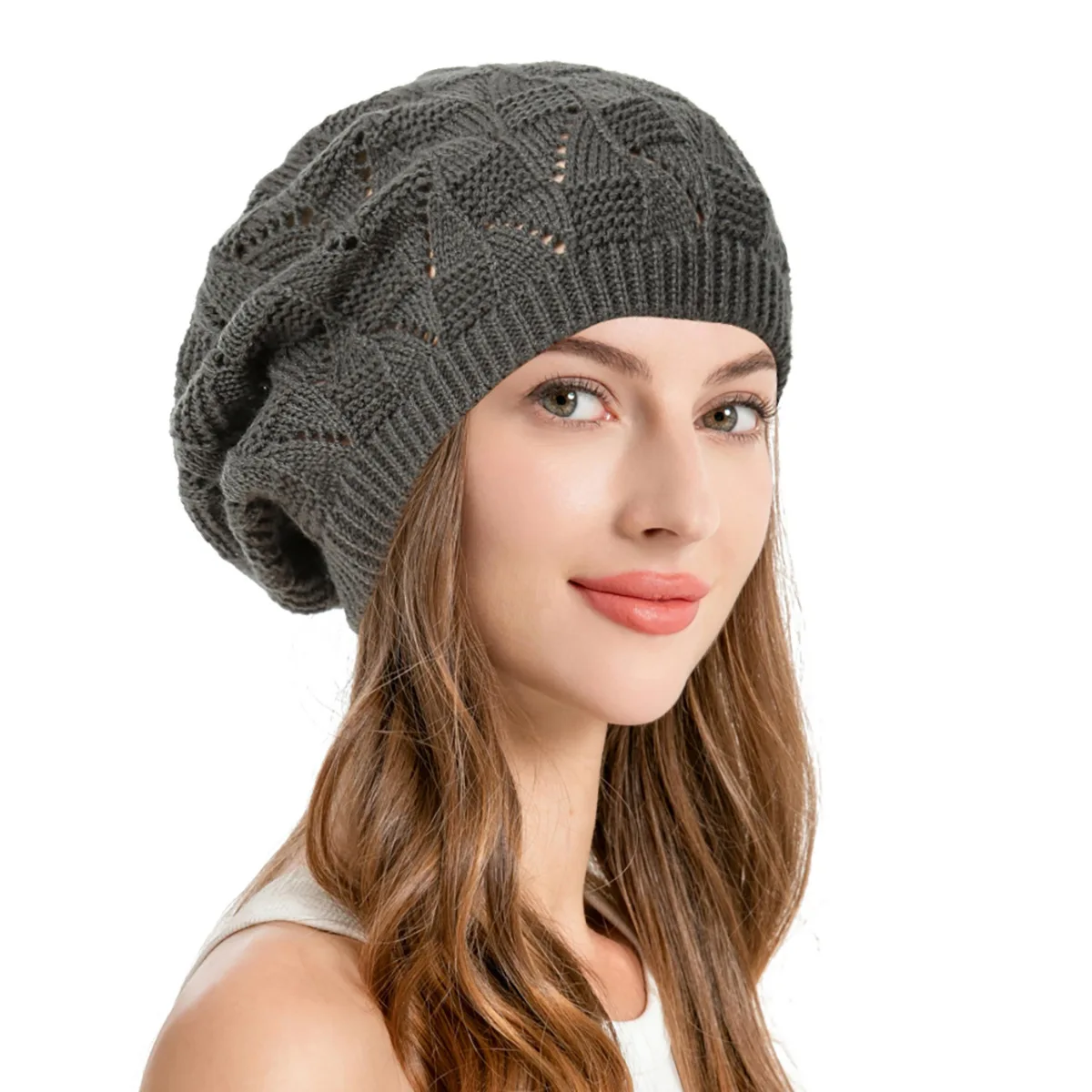 Damen Einfarbige Strick-Baskenmütze Frühling Lässige Dünne Acryl-Baskenmützen für Frauen Damen Französische Künstler-Beanie-Baskenmützen
