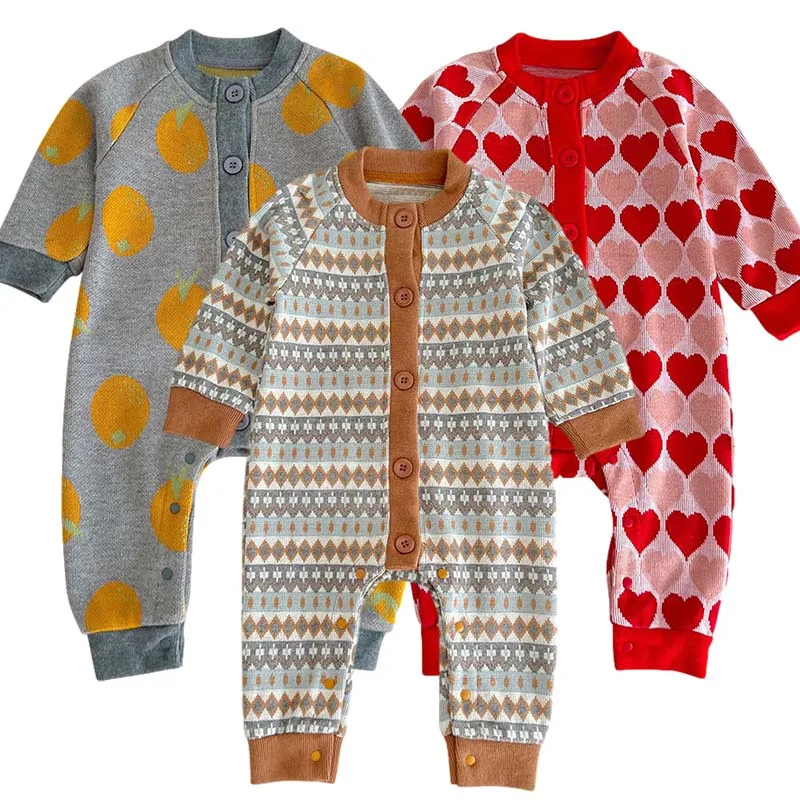 

Autumn Knitted Baby Jumpsuit Vintage Cute Print Romper for Boys Girls Sweater One-Pieces Onesie Korean Newborn Infant Clothes