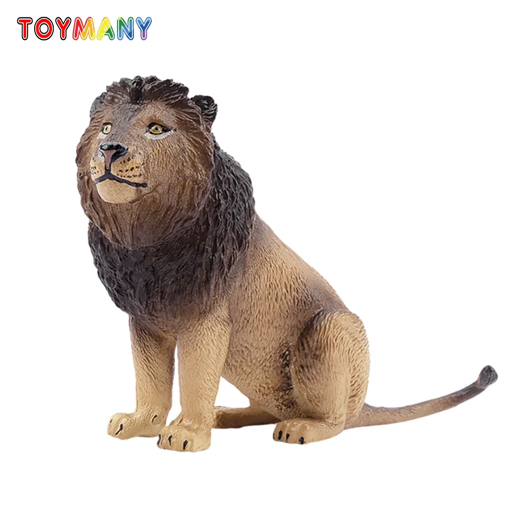 Toymany simulação sentado leão vida selvagem modelo animal brinquedo mini figuras bonecas estatuetas de ação brinquedos para crianças presente decoração do bolo