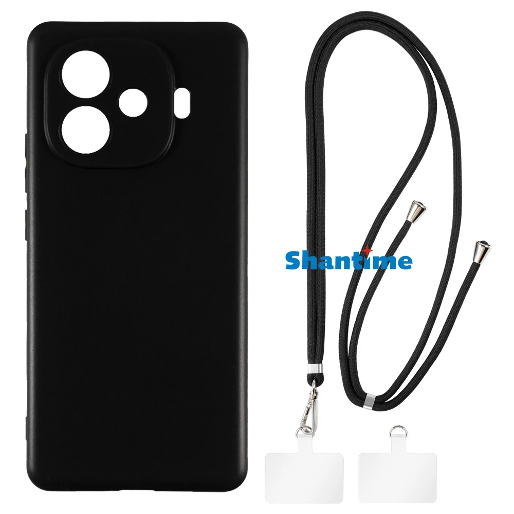 Suitable for Vivo iQOO Z9 5G China V2361A V2361GA Case + Ajustable Neck/Crossbody Lanyards and Spacers, Silicone TPU Cover