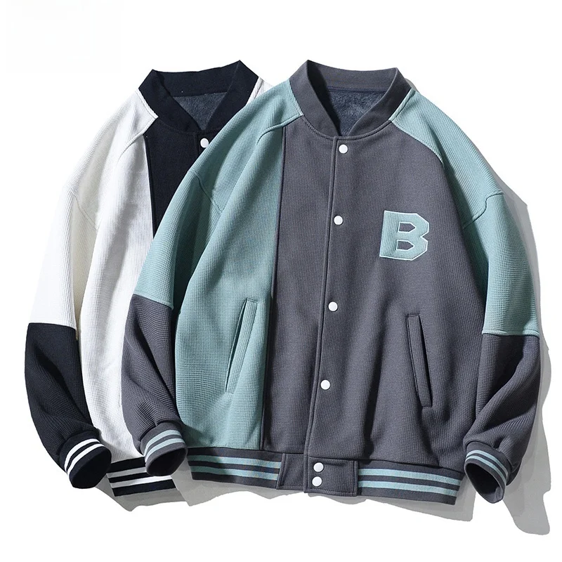 

Мужская бейсбольная куртка свободного кроя с цветными вставками, молодежная, весенняя, из полиэстера, с длинными рукавами, на пуговицах