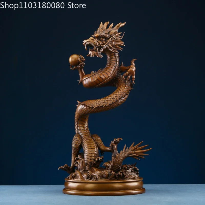 60cm Purple bronze Red copper Lucky dragon play bead statue Chinese dragon Fengshui decor Office home decor Large size