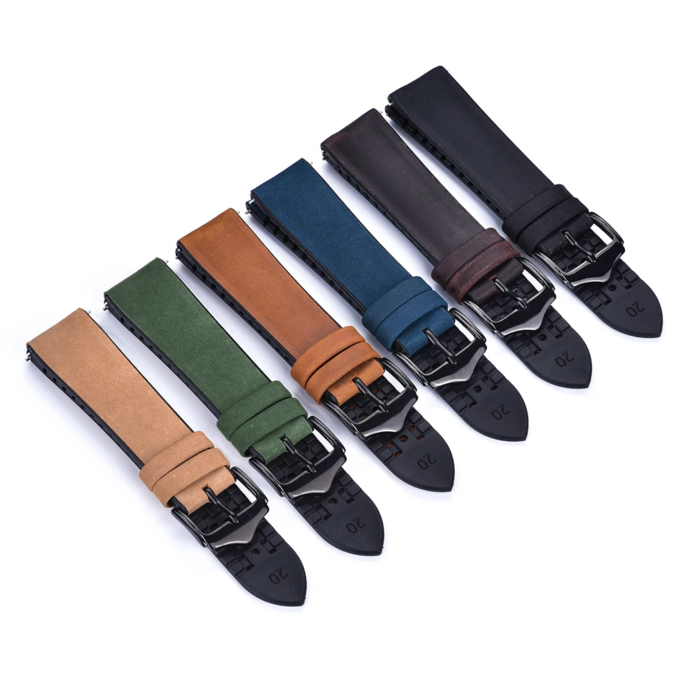 Silicone Leather Watch Band Strap 20mm 22mm Watchband Stainless Steel Buckle Clasp Watch Accessories Straps