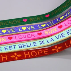 DHK 5/8'' 5yards Love Sun Hope Friend Printed Fold Elastic FOE Stretch Ribbon Accessories Craft DIY Sewing E2172
