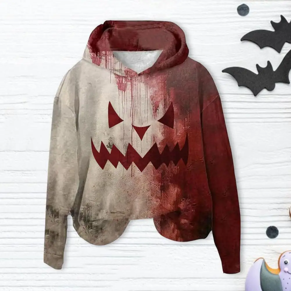 Halloween Hoodie Vintage Halloween Haunted House Women's Hoodie with 3d Bloodstain Print Cosplay Top for Long Sleeves for Fall